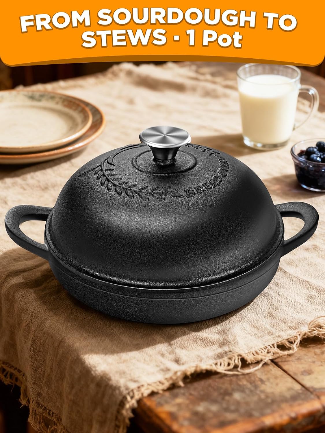 Dutch Oven Bread Baking Pot with Lid 6QT Enameled Cast Iron Oven
