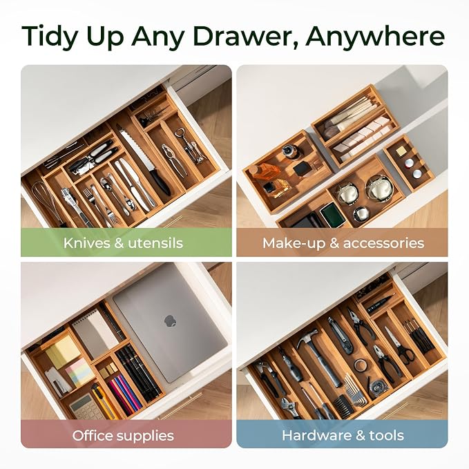 keechee 6-Piece Bamboo Drawer Organizer Set, 2.2" Deep Multi-Use Organizers - Image 7