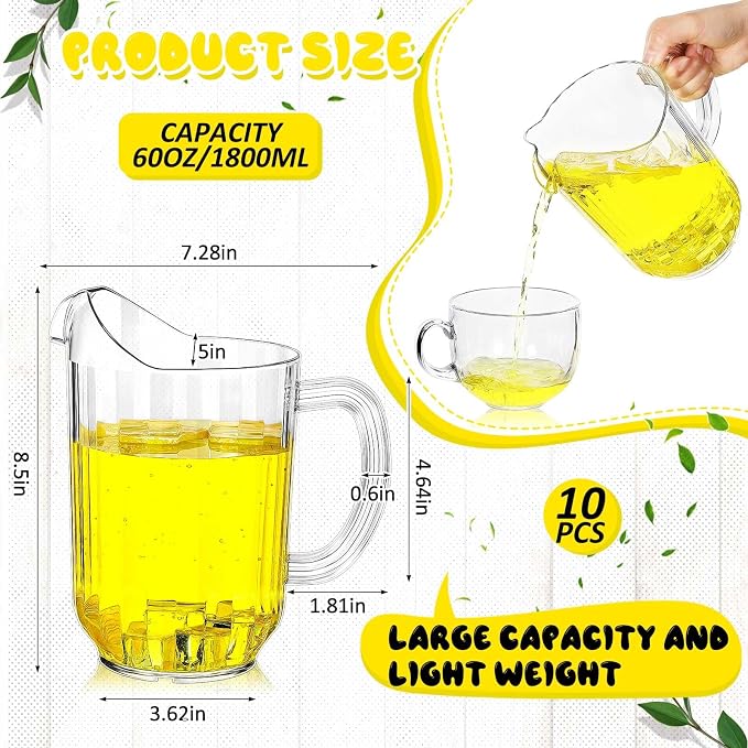 Tessco for you 10 Pcs Plastic Pitchers 60 Ounce Clear Restaurant Jug Large - Image 2