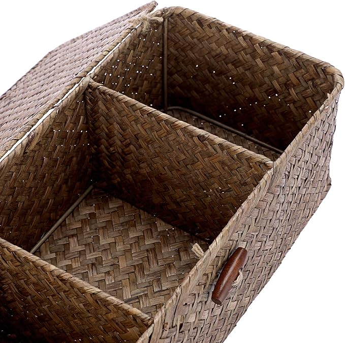 Hipiwe Storage Basket with Lid Toilet Tank Basket Holder Handwoven Wicker - Image 5
