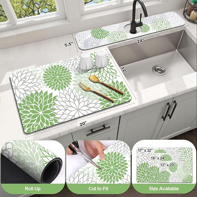 Findosom 2PCS 12" x 20" Dish Drying Mat & 24" x 5.5" Sink Splash Guard - Image 2