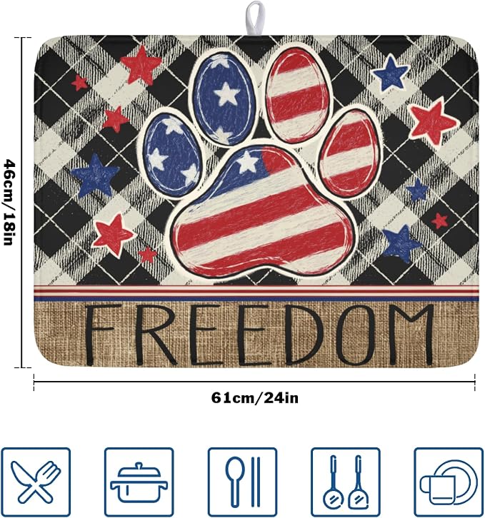 4th of July Dish Drying Mat 24x18 Inch, Patriotic Drying Mat - Image 2