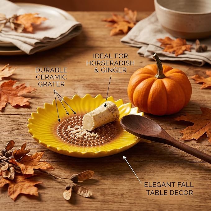 Sunflower-Shaped 2pcs Ceramic Grater Plate & Spoon Rest - Image 2