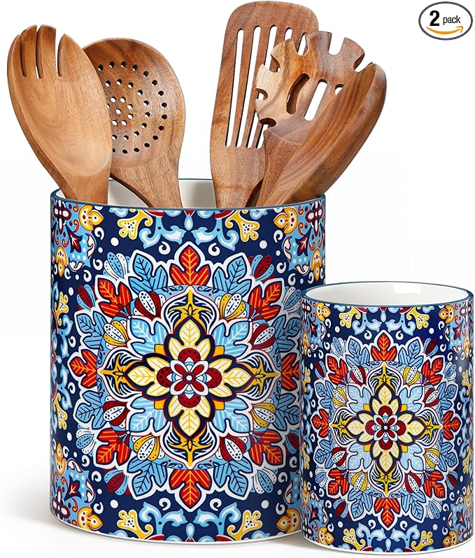 vancasso SIMI Utensil Holder, 7.3"+5.5" Porcelain Kitchen Utensil Holder by vancasso