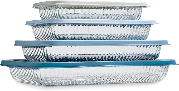 COOK WITH COLOR 8-Piece Deep Glass Baking Dish Set with Plastic Lids – by CookwithColor
