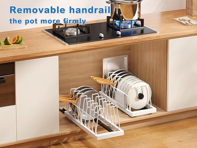 Mustorn 2 Pack Pots and Pans Organizer Under Cabinet, 21.6" Deep Pull Out Pot - Image 7