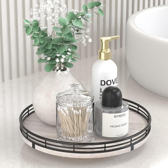 10" Oak Bathroom Vanity Tray Turntable by AMH