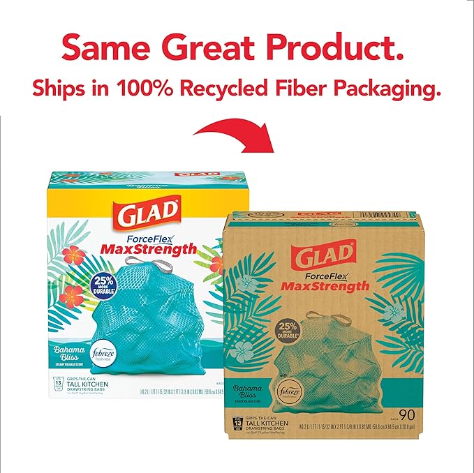 Glad ForceFlex MaxStrength Kitchen Trash Bags, 13 Gal, Bahama Bliss Febreze - Image 2
