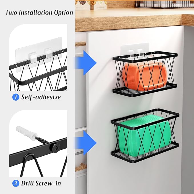 BasicForm 4 Pack Metal Kitchen Inside Cabinet Door Organizer, Adhesive Lid - Image 6