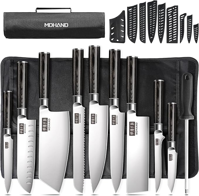 MDHAND Chef Knife Set with Roll Bag, High Carbon Stainless Steel Japanese by MDHAND