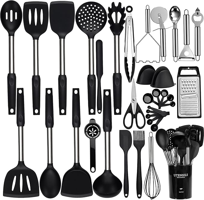 Silicone Cooking Utensils Set, NCUE 35 Pcs Kitchen Utensils Set by NCUE