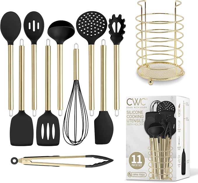 COOK WITH COLOR Silicone Cooking Utensils, Kitchen Utensil Set, Cooking Utensils by CookwithColor