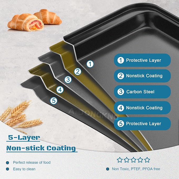 Small Cookie Sheets, Baking Pans, Nonstick Carbon Steel Baking Sheets, 9.5 X - Image 3