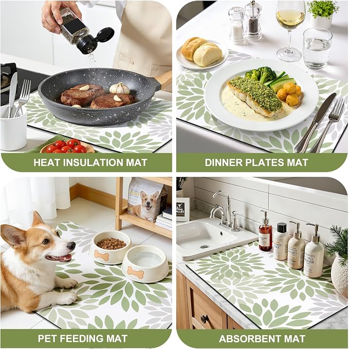 Findosom Floral Dish Drying Mat, Cuttable Drying Mat - Image 9