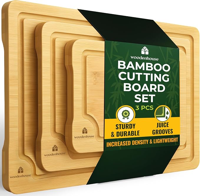 Set of 3 Bamboo Cutting Boards for Kitchen by Woodenhouse