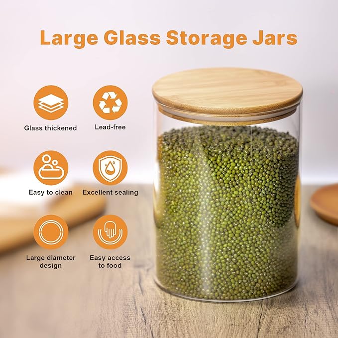YUNCANG Glass Storage Jars, 2 PACK -108oz/3200ml Clear Glass Food Storage - Image 3