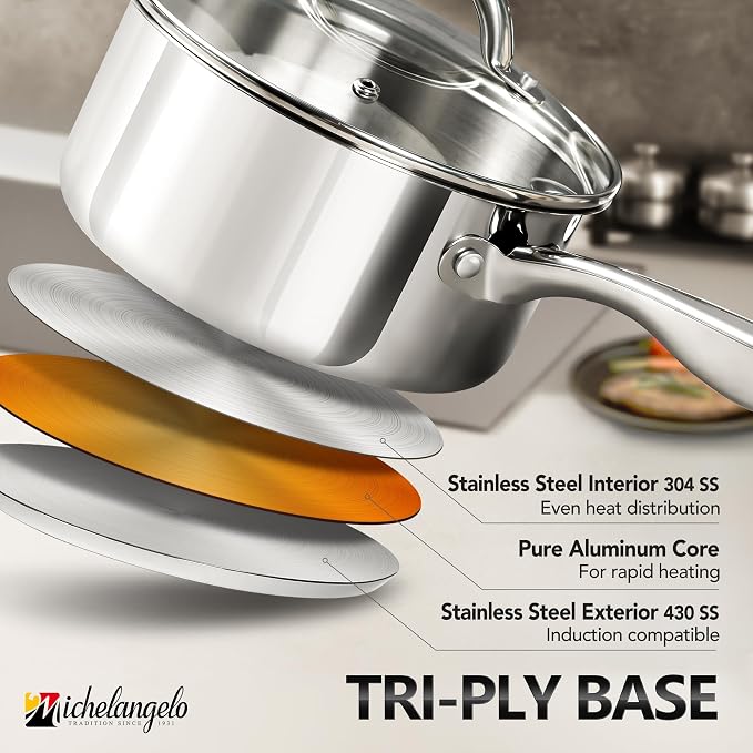 MICHELANGELO Saucepan Set 6pc, 18/10 Stainless Steel Saucepans - Image 2