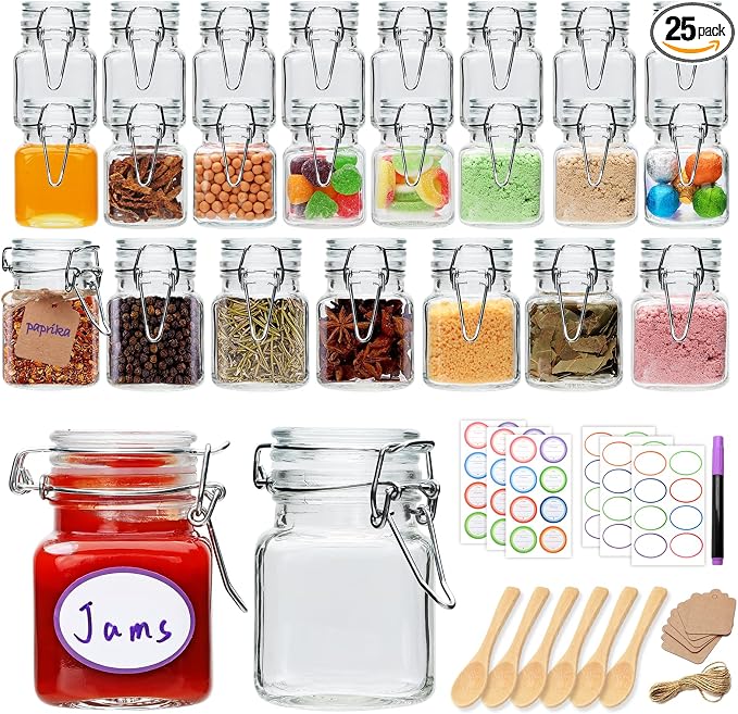 Brajttt 4 oz Spice Jars with Labels, 25 Pack Small Glass Jars with Lids by Brajttt