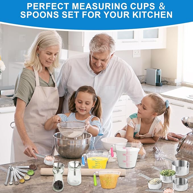 Measuring Cups and Spoons Set 21 Piece, 11 Stainless Steel Nesting Measuring - Image 7