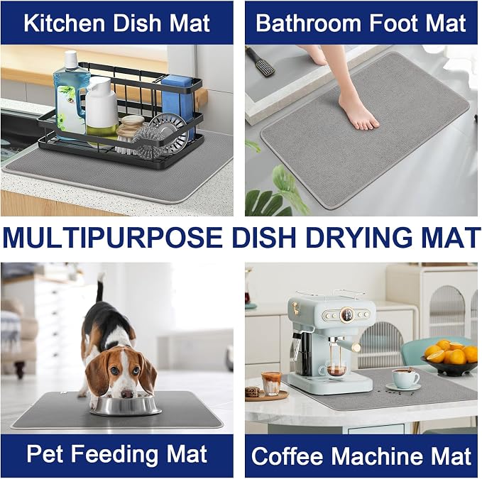 Large Dish Drying Mat 2 Pack, 23.8" x 17.3" Microfiber Ultra Absorbent - Image 6