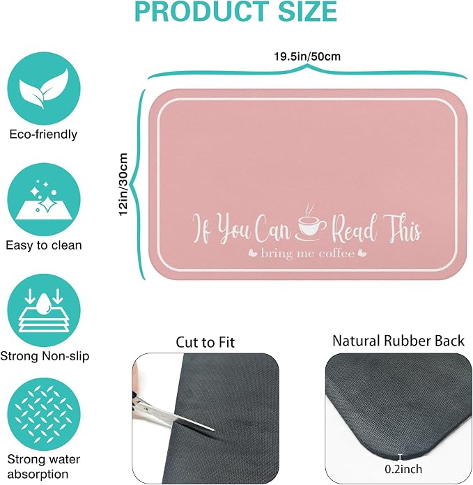 Coffee Bar Mat for Countertops 19inx12in, Absorbent Hide Stain Anti-Slip Cafe - Image 5
