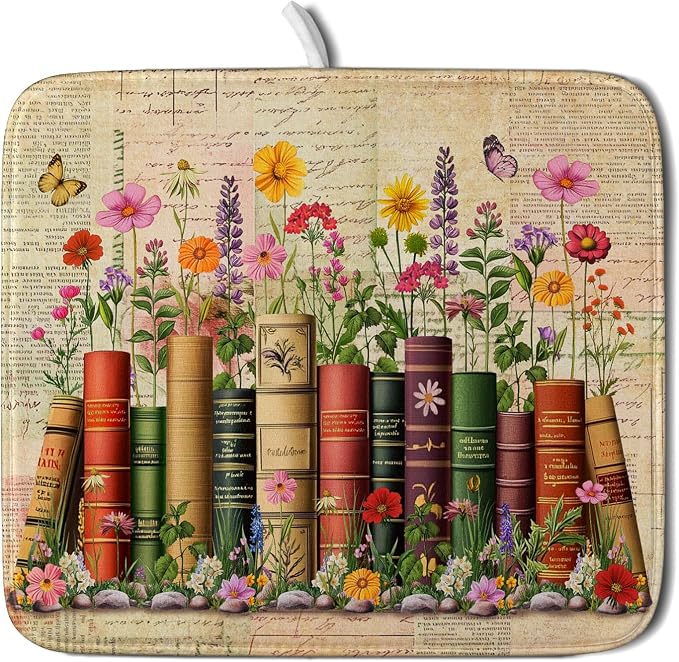 Colorful Books Kitchen Drying Mat by Giwawa