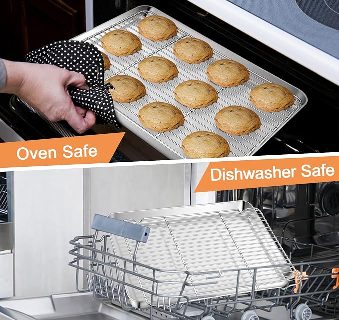 TeamFar Stainless Steel Baking Sheet, 17.6 x 13 x 1inch Half Baking Pan Cookie - Image 5