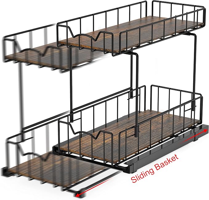 Simple Houseware 2-Tier Spice Rack Slide Out Wire Basket Drawer Organizer - Image 4