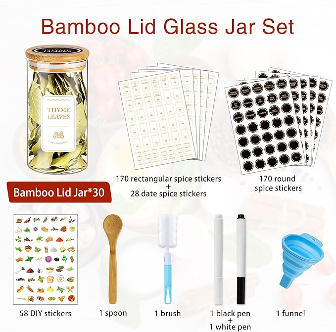 BGraceyy Spice Jars with Labels, Minimalist Stackable Airtight Spice Containers - Image 3