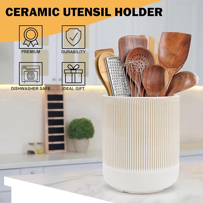 RedCall Kitchen Utensils Holder Large, Ceramic Utensil Organizer - Image 2