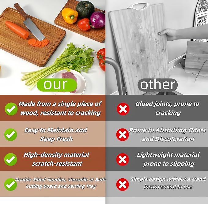 Solid Teak Wood Cutting Board One Piece Non Glued Large Thick Crack Resistant - Image 4