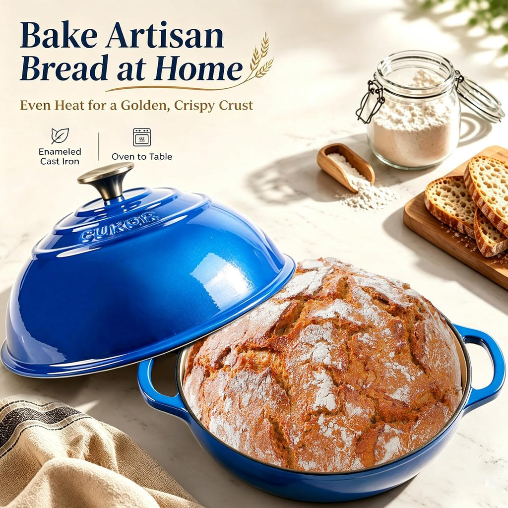 Dutch Oven for Sourdough Bread Baking, 7QT Enameled Cast Iron Dutch