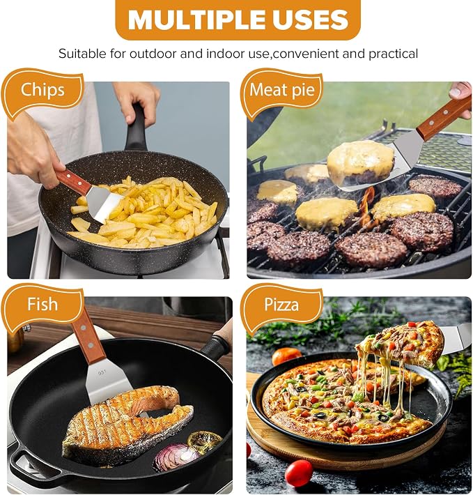 Metal Spatula Set for Kitchen Use, Wood Handle Wok Flat Top Grill Griddle - Image 5