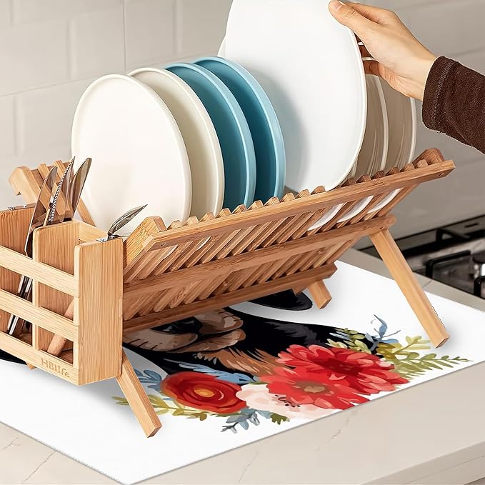 Dachshund Dog Flowers Dish Drying Rack Mat - Image 7