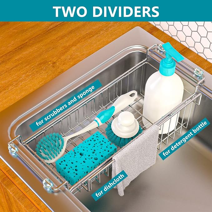 Over The Kitchen Sink Caddy Sponge Holder Organizer Drying Rack Expandable - Image 2