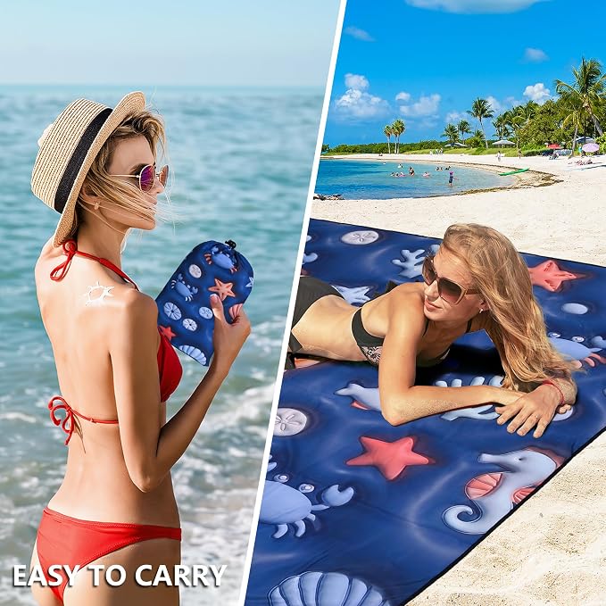 WIWIGO Beach Blanket Waterproof Sandproof Beach Mat 79" X 83"/10'x9'for 2-8 - Image 4