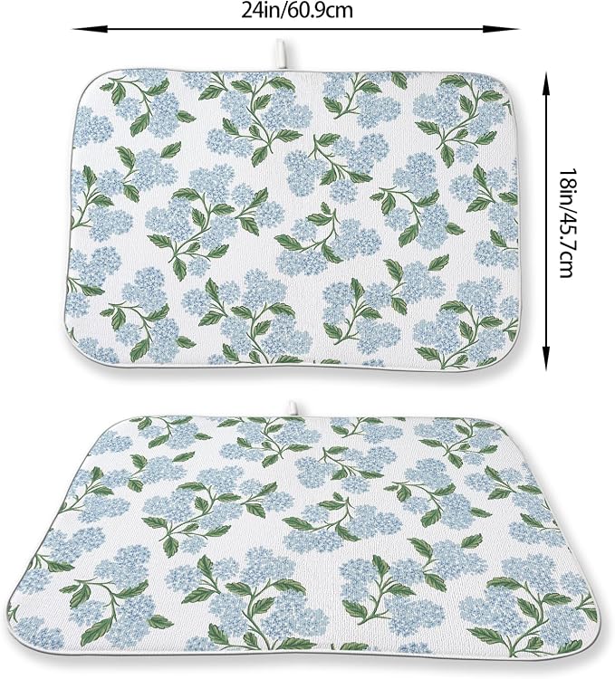 Blue Sage Green Floral Dish Drying Mat 18 x 24 Inch Spring Hydrangea Floral - Image 4