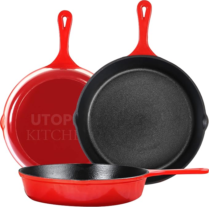 Utopia Kitchen Cast iron Skillets 3 Piece Set, Chefs Pan, Pre Seasoned Cast by UTOPIAKITCHEN