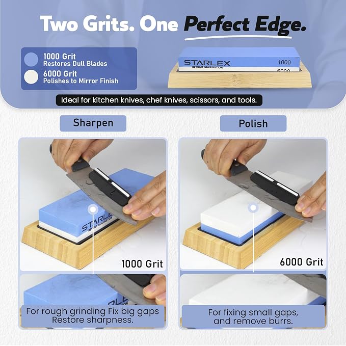 Premium Knife Sharpening Stone Set | Dual Grit Whetstone, Bamboo Base, Non-slip - Image 2