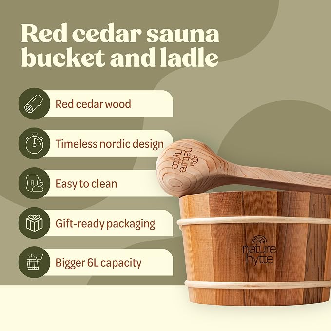 Red Cedar Sauna Bucket and Ladle Set 6L - Image 2