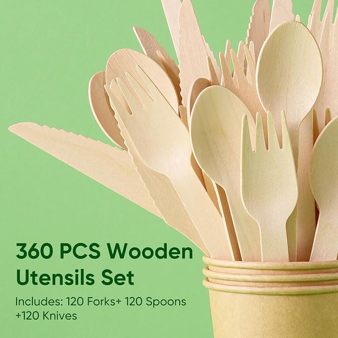 Disposable Wooden Utensils Set, Compostable Utensils, Disposable Cutlery - Image 4