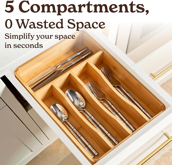 SMIRLY Silverware Drawer Organizer – Bamboo Kitchen Drawer Organizer, - Image 6