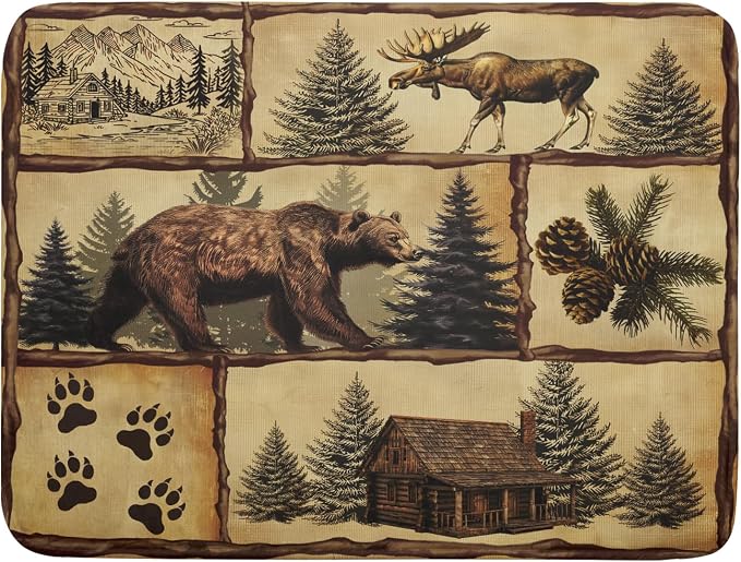 Vintage Bear Moose Dish Drying Mat 18x24 Inch Country Cabin Absorbent Dish by Giwawa
