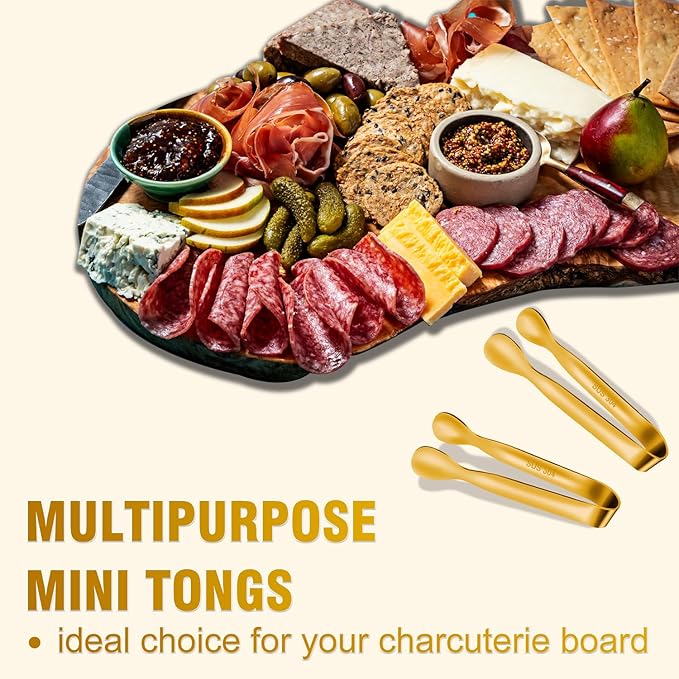 EDDEAS 12 PCS Small Serving Tongs, 4.3" Mini Gold Tongs, Coffee Bar, Tea Party - Image 4