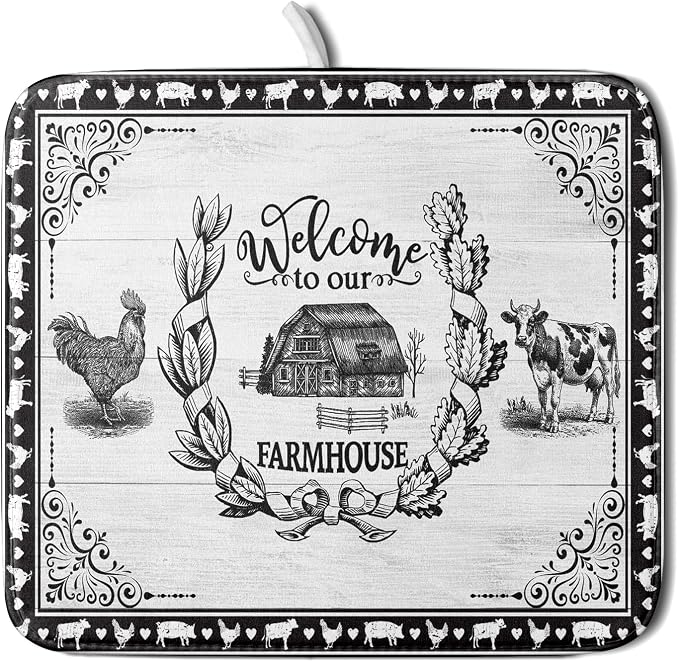 Farm Animal Dish Drying Mat 16x18 Inch Welcome to Our Farmhouse Microfiber Dish by Giwawa
