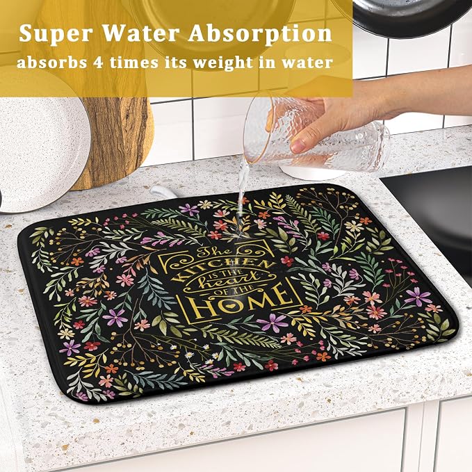 Absorbent Dish Drying Mat Colorful Flowers Microfiber Pad - Image 7
