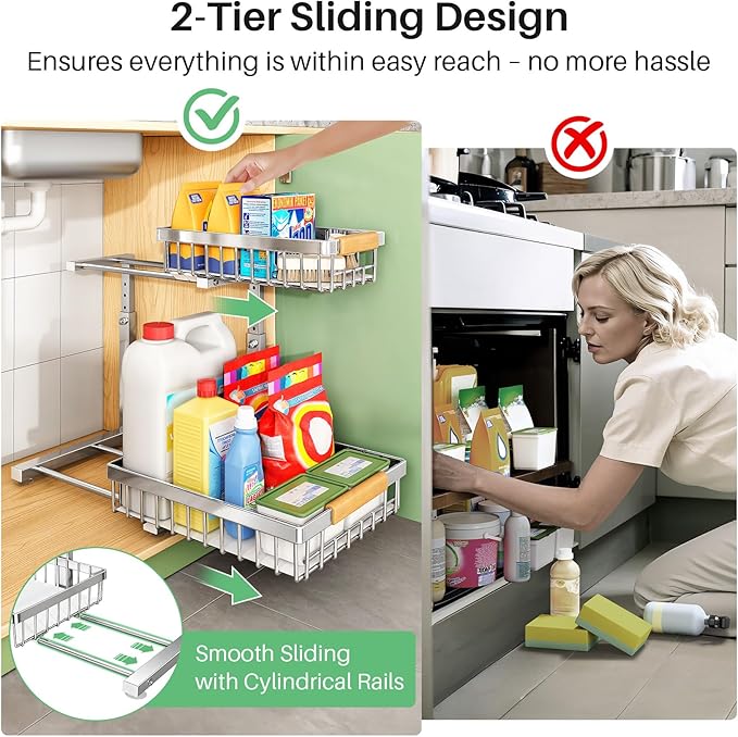 Kitstorack Under Sink Organizer, 2 Tier Under the Sink Storage, Slide out Pull - Image 7