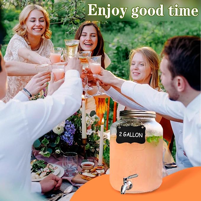 2 Gallon Drink Dispenser with 18/8 Stainless Steel Spigot, Sun Tea Glass Mason - Image 2