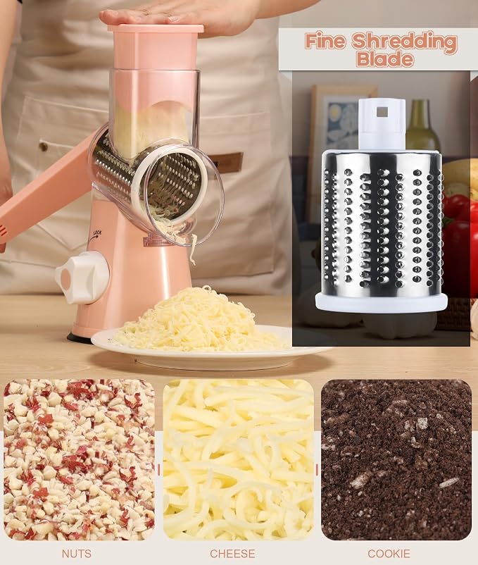 Ourokhome Rotary Cheese Grater Hand Crank, Kitchen Shredder Speed Mandolin - Image 5