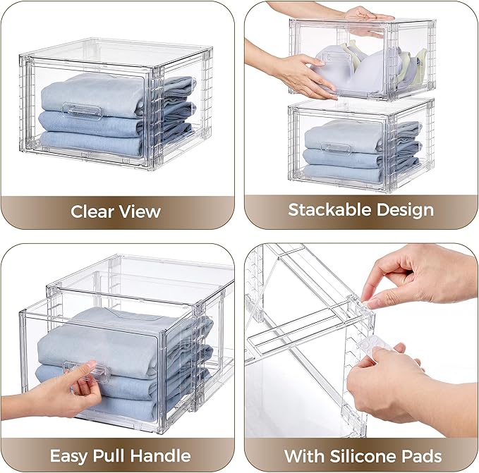 Vtopmart 2 Pack 18QT Clear Stackable Storage Drawers, Easily Assemble Closet - Image 6